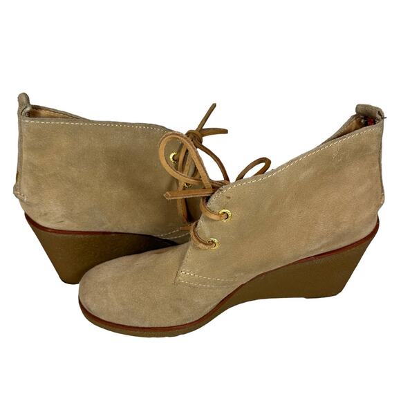Sperry Top Sider Women's Sz: 9.5 Tan Harlow Lace Up Suede Leather Wedge Bootie - Picture 7 of 14